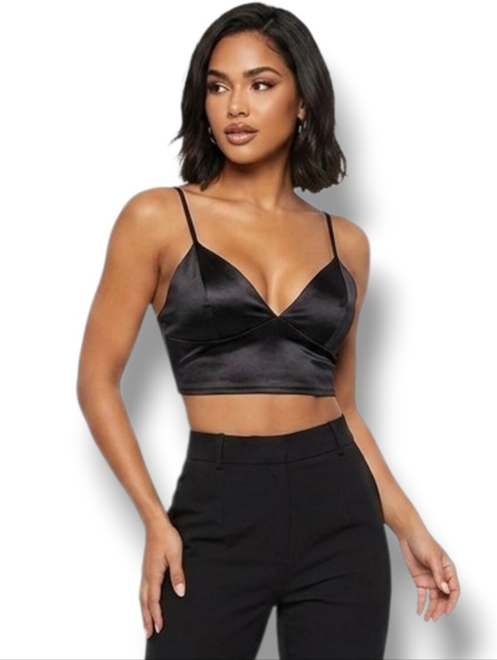 Shein Prive Women’s Black Satin Longline Bralette Top – Size Small